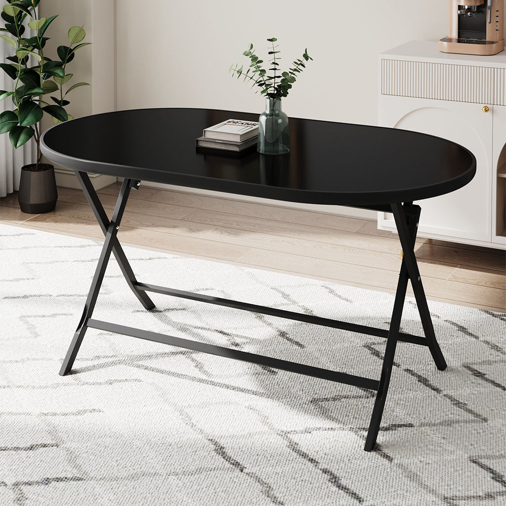 Metal Frame Table with Tempered Glass Top