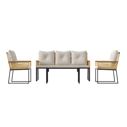 5 Seats with Indoor/Outdoor Rattan Sofa Coffee Table