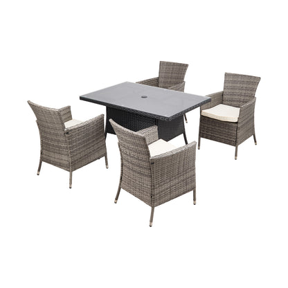 Garden Rattan Tempered Glass Top Rectangular Table with Parasol Hole