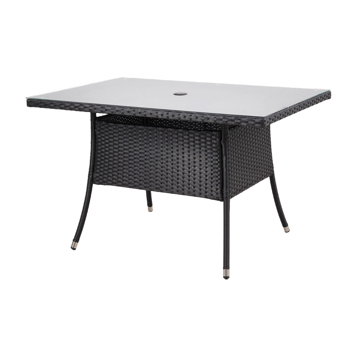 Garden Rattan Tempered Glass Top Rectangular Table with Parasol Hole
