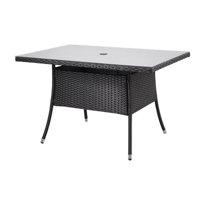 Garden Rattan Tempered Glass Top Rectangular Table with Parasol Hole