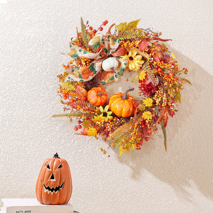 Halloween Artificial Pumpkin Maple Leaves Wreath