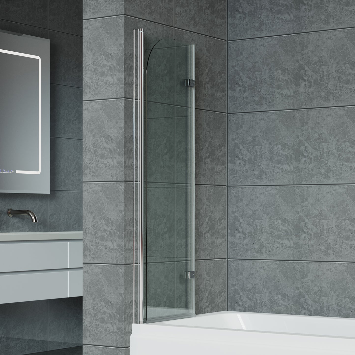 180 Degree Rotation 2-Section Hinged Over Bath Shower Screen