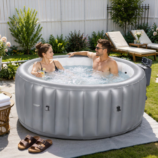 180cm x 71cm Grey Inflatable Hot Tub with Bubble Massage