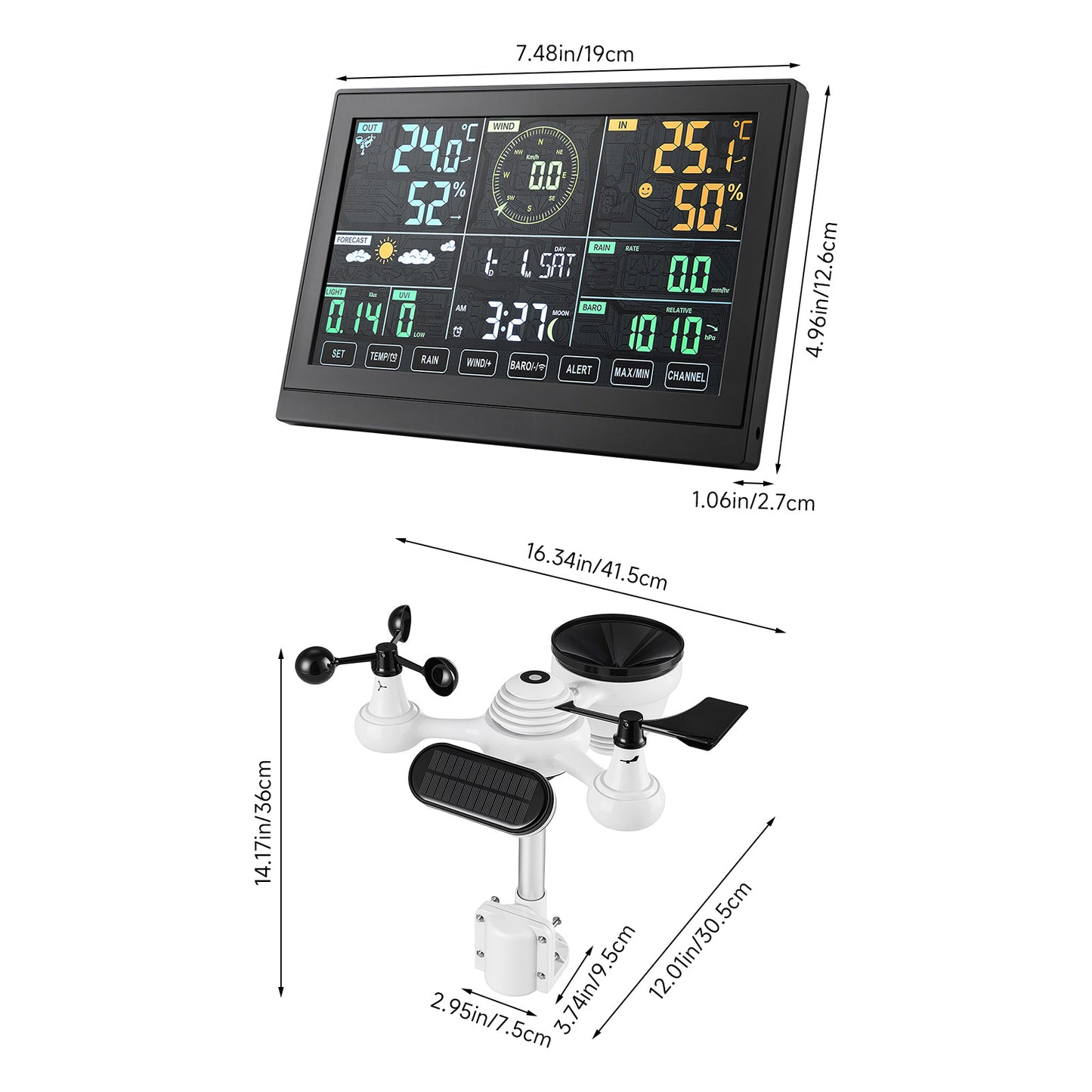 Wifi Colour Digital Weather Station with 7-in-1 Solar-Powered Outdoor Sensor
