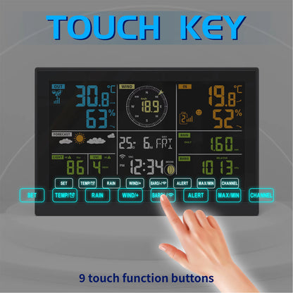 Wifi Colour Digital Weather Station with 7-in-1 Solar-Powered Outdoor Sensor