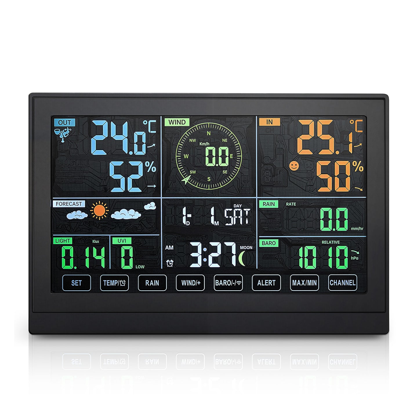 Wifi Colour Digital Weather Station with 7-in-1 Solar-Powered Outdoor Sensor