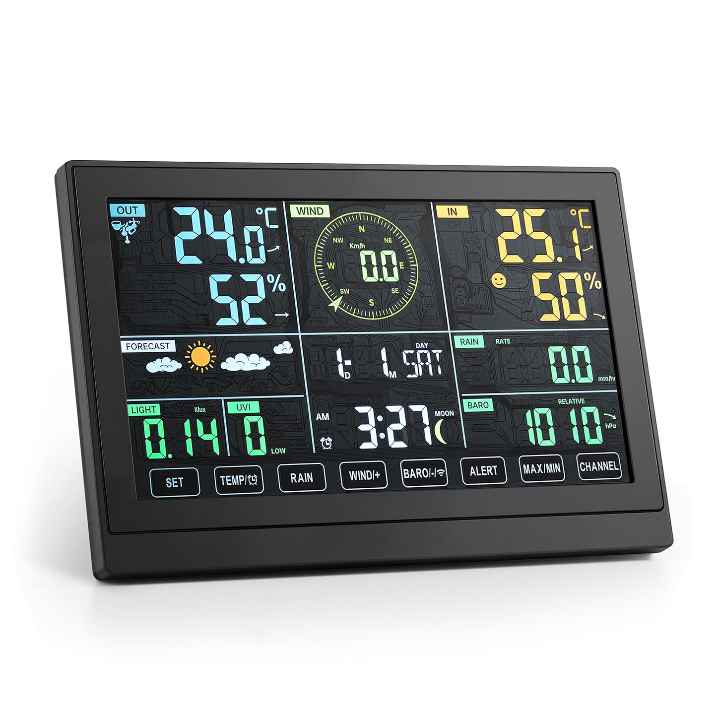 Wifi Colour Digital Weather Station with 7-in-1 Solar-Powered Outdoor Sensor