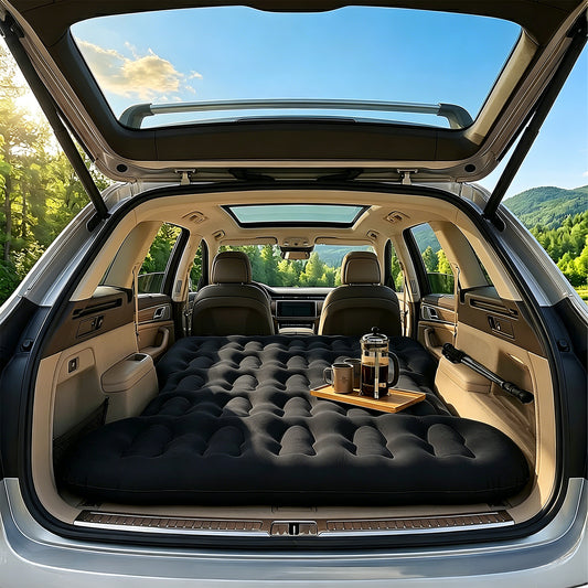 Inflatable Flocked Car Air Mattress with Built-in Pump