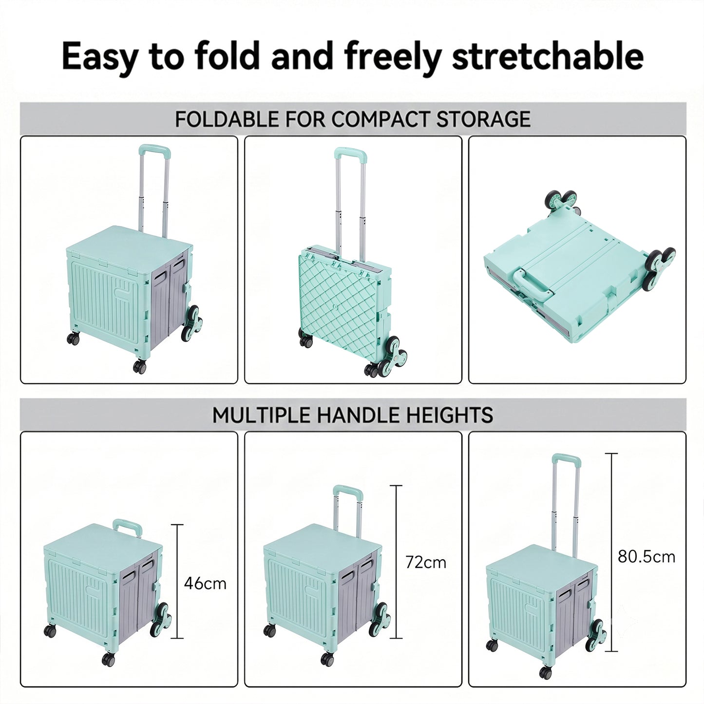 Folding 55L Shopping Trolley Cart with Wheels
