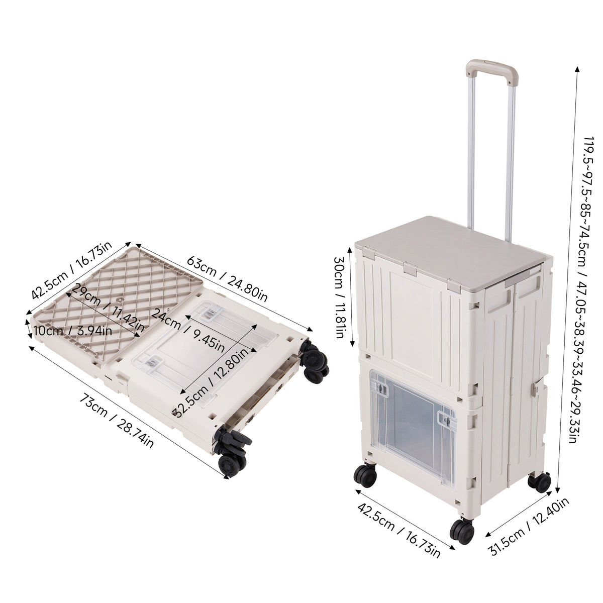 2-Tier Folding 72L Shopping Trolley Cart with Wheels