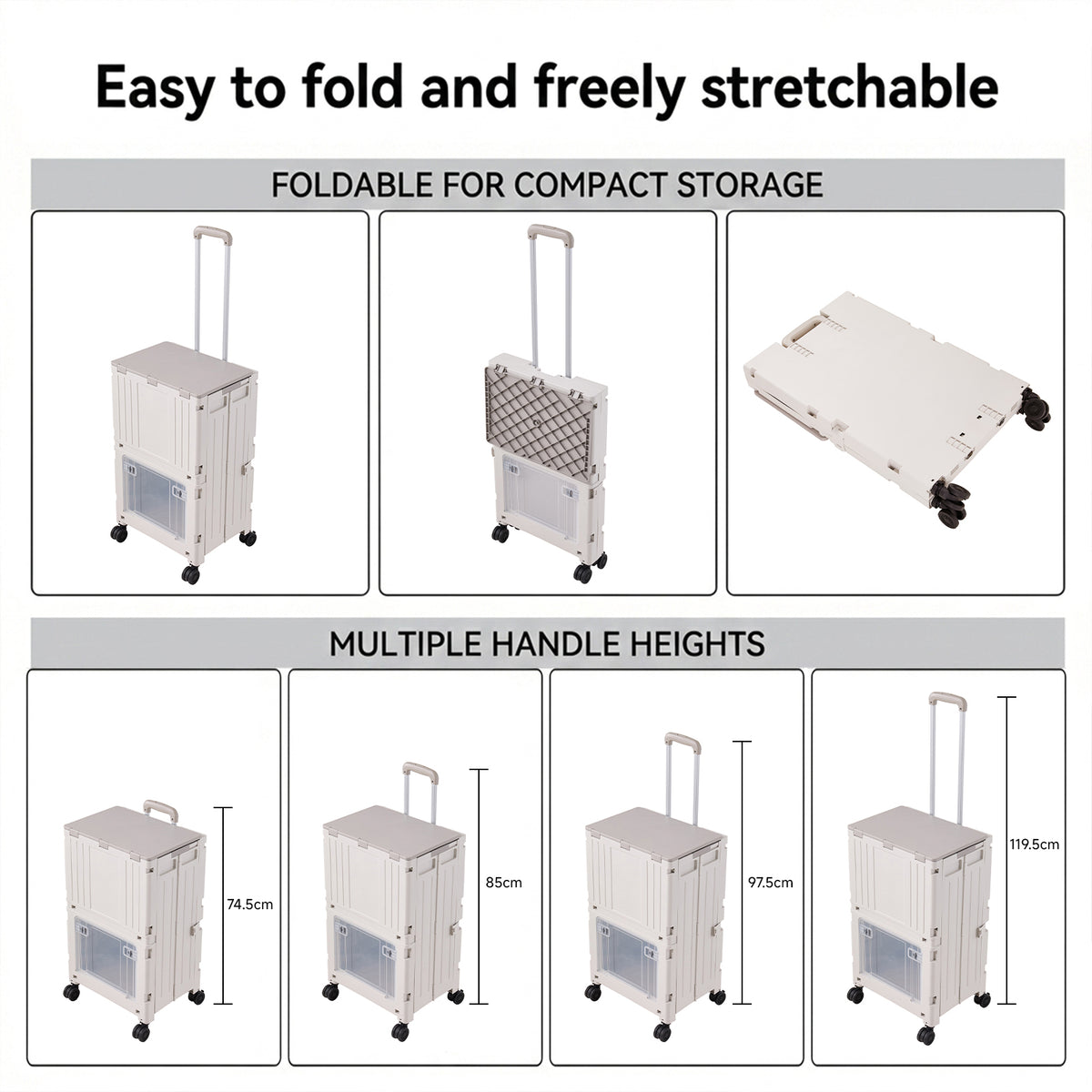 2-Tier Folding 72L Shopping Trolley Cart with Wheels