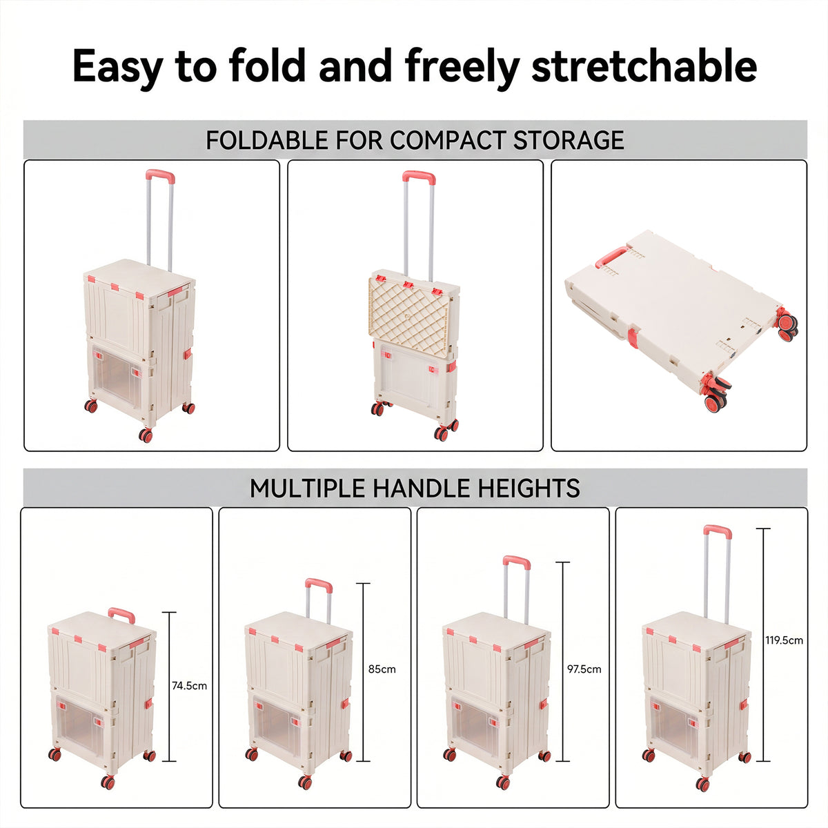 2-Tier Folding 72L Shopping Trolley Cart with Wheels