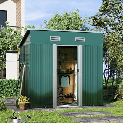 Metal Garden Storage Shed with Pent Roof & Base Frame