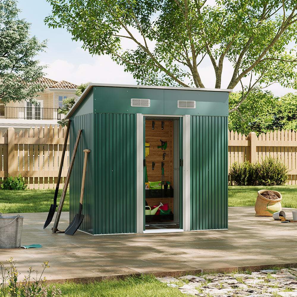 Metal Garden Storage Shed with Pent Roof & Base Frame