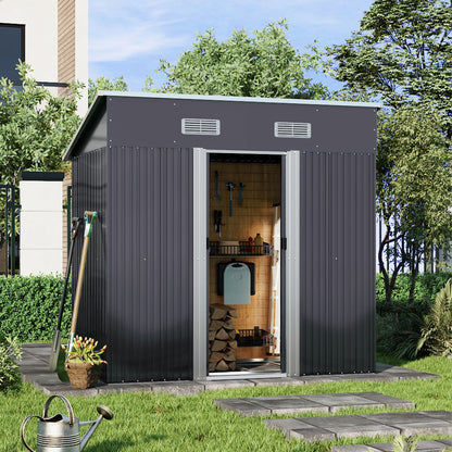 Metal Garden Storage Shed with Pent Roof & Base Frame
