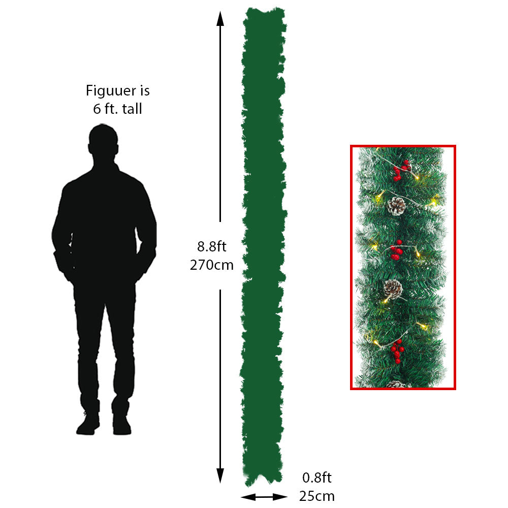 270cm Artificial LED Warm White Light Christmas Garland