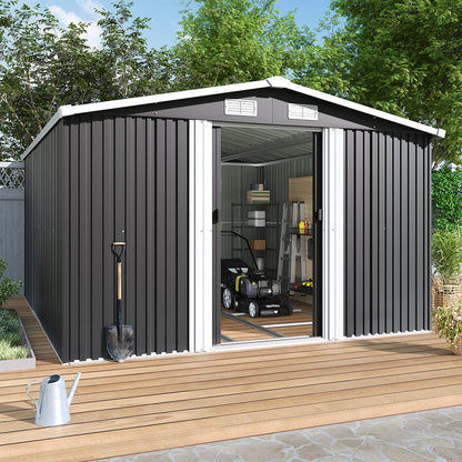 10 x 12 ft Metal Garden Storage Shed with Apex Roof