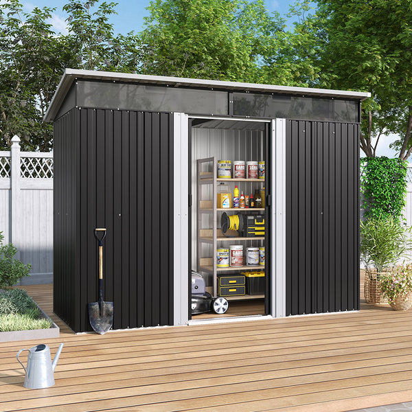 8 x 4 ft Metal Garden Storage Shed with Lockable Sliding Doors