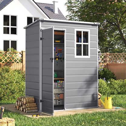 5 x 3 ft Plastic Garden Storage Shed with Pent Roof & Lockable Door