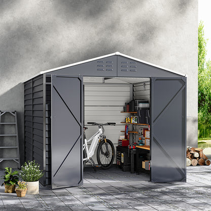 8 x 8.5 ft Charcoal Steel Garden Storage Shed with Double Doors & Windows