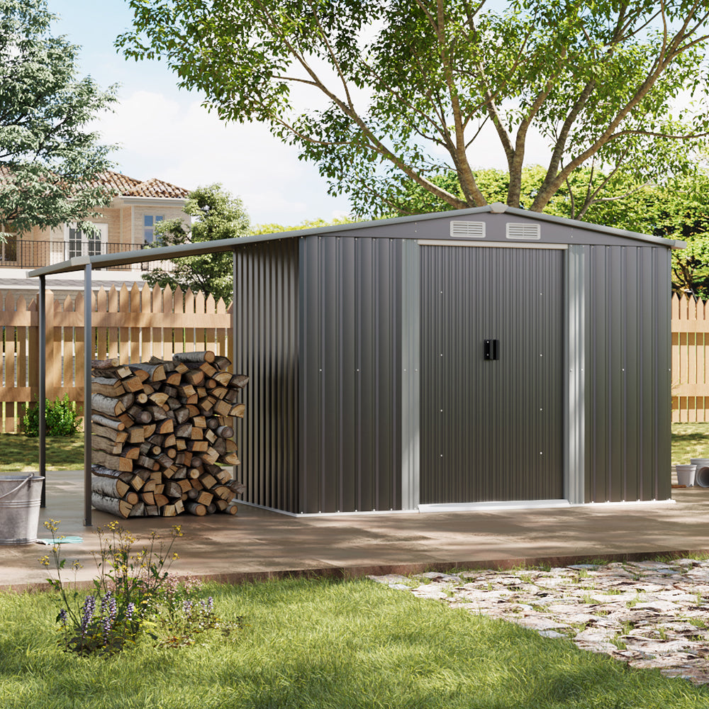 6×8FT Outdoor Metal Storage Shed with Lean-to