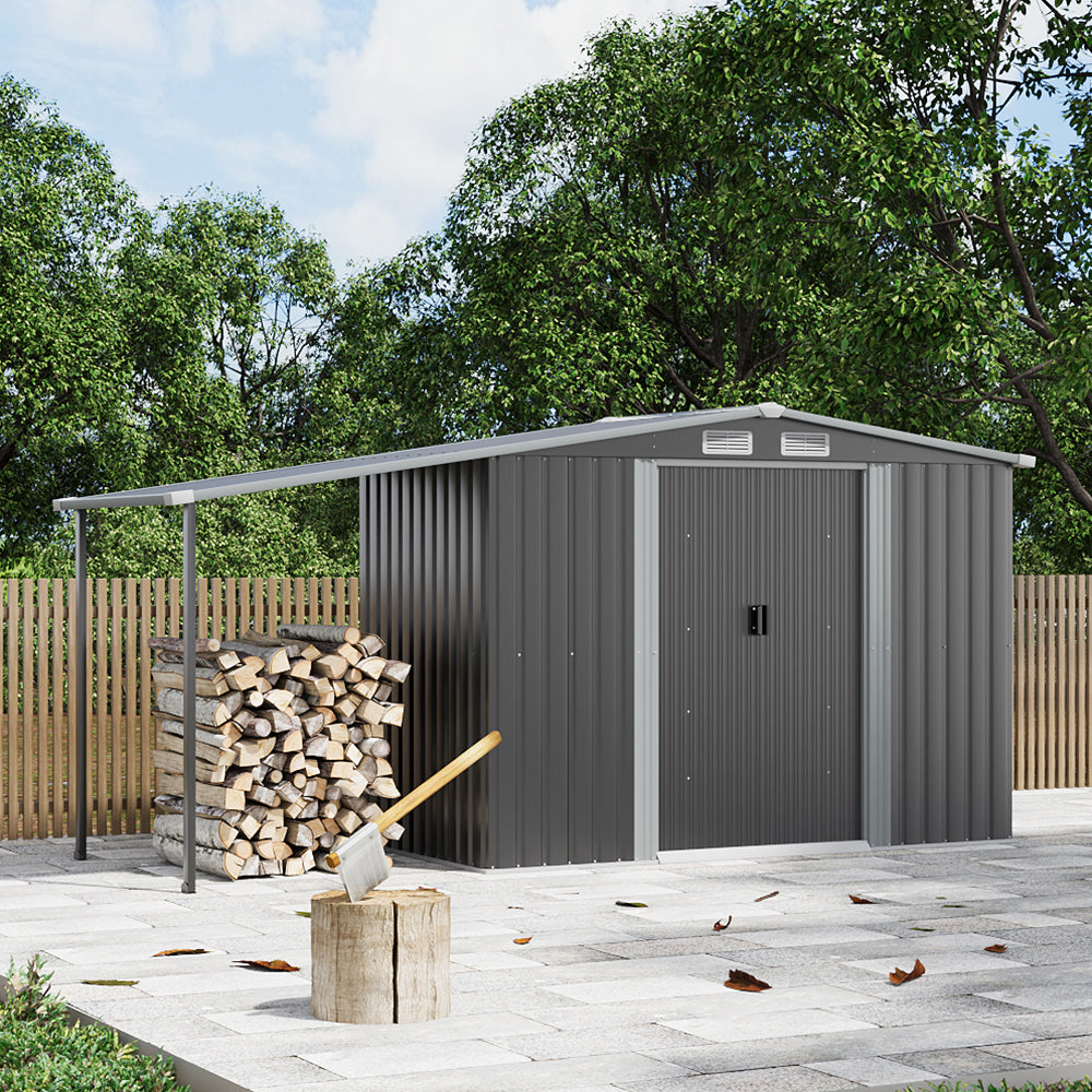 6×8FT Outdoor Metal Storage Shed with Lean-to