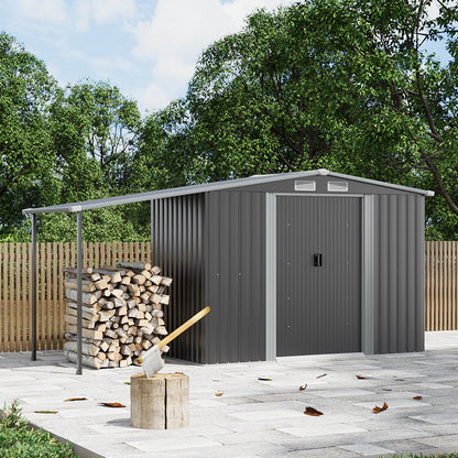 6×8FT Outdoor Metal Storage Shed with Lean-to