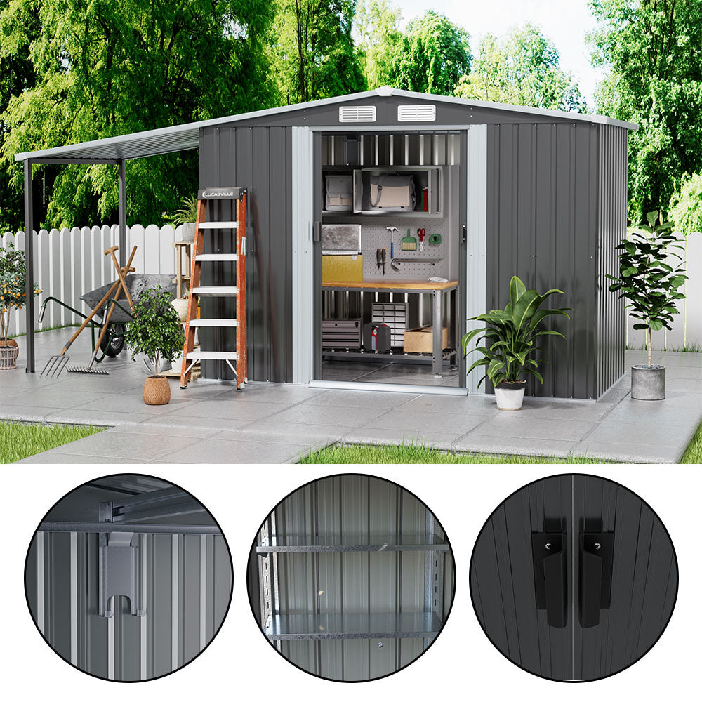 Metal Garden Storage Shed with Side Lean-to