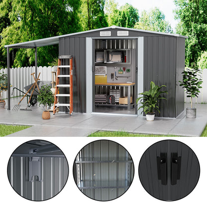Metal Garden Storage Shed with Side Lean-to