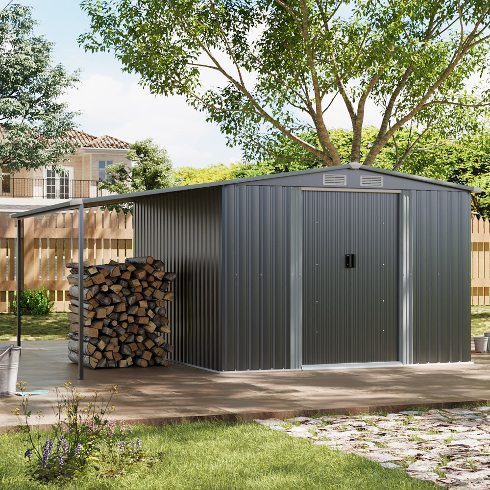 Metal Garden Storage Shed with Side Lean-to