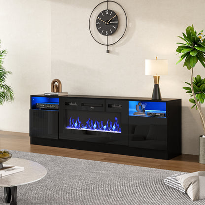 Recessed Electric Fireplace TV Stand with Closed Storage