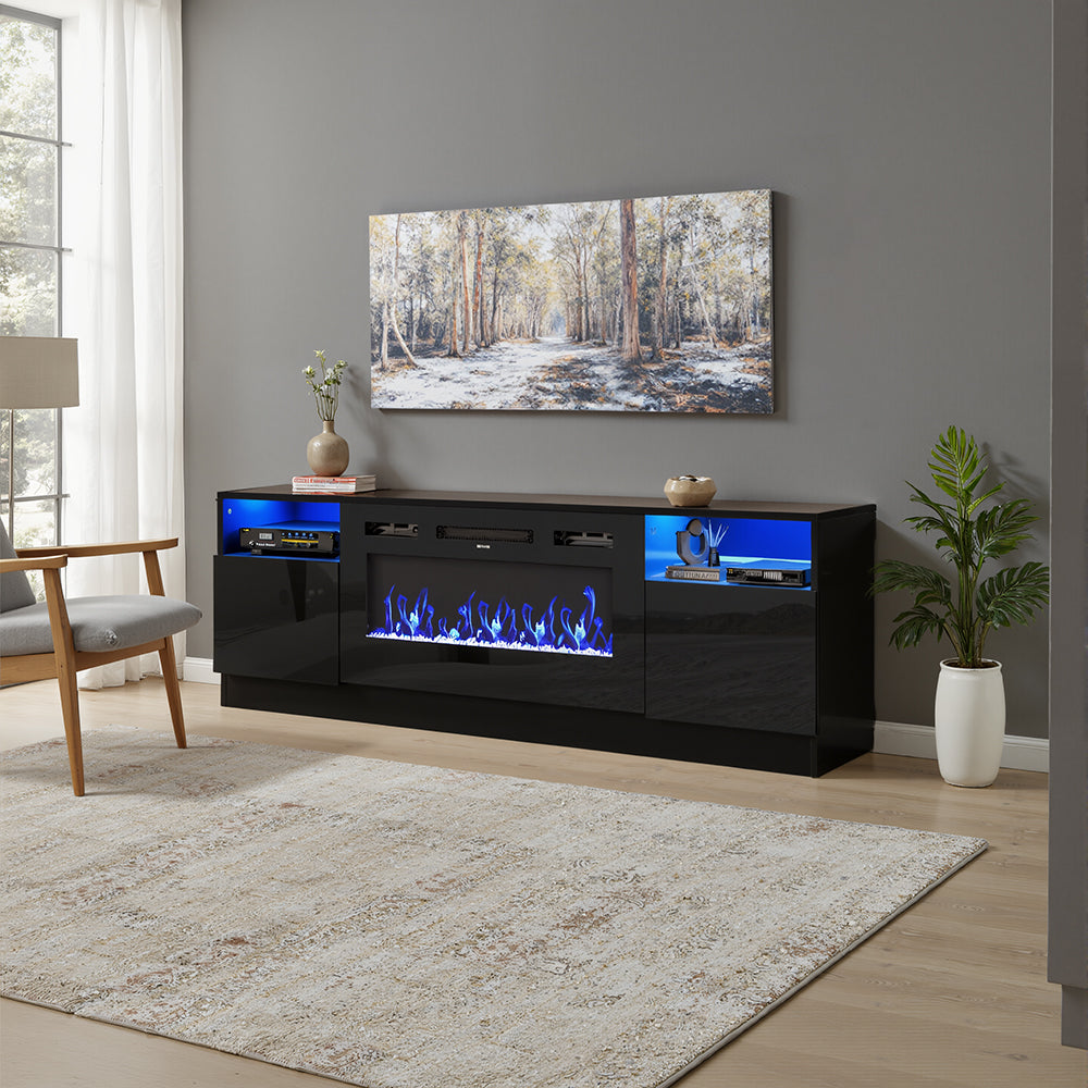 Recessed Electric Fireplace TV Stand with Closed Storage