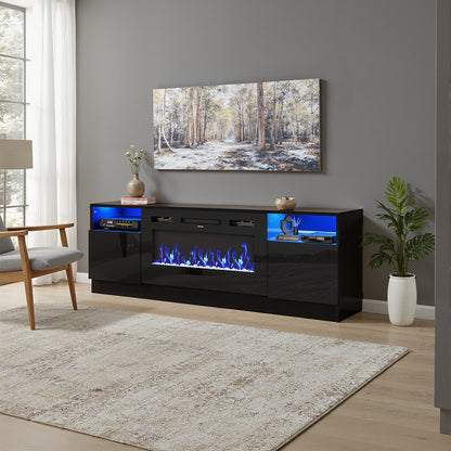Recessed Electric Fireplace TV Stand with Closed Storage