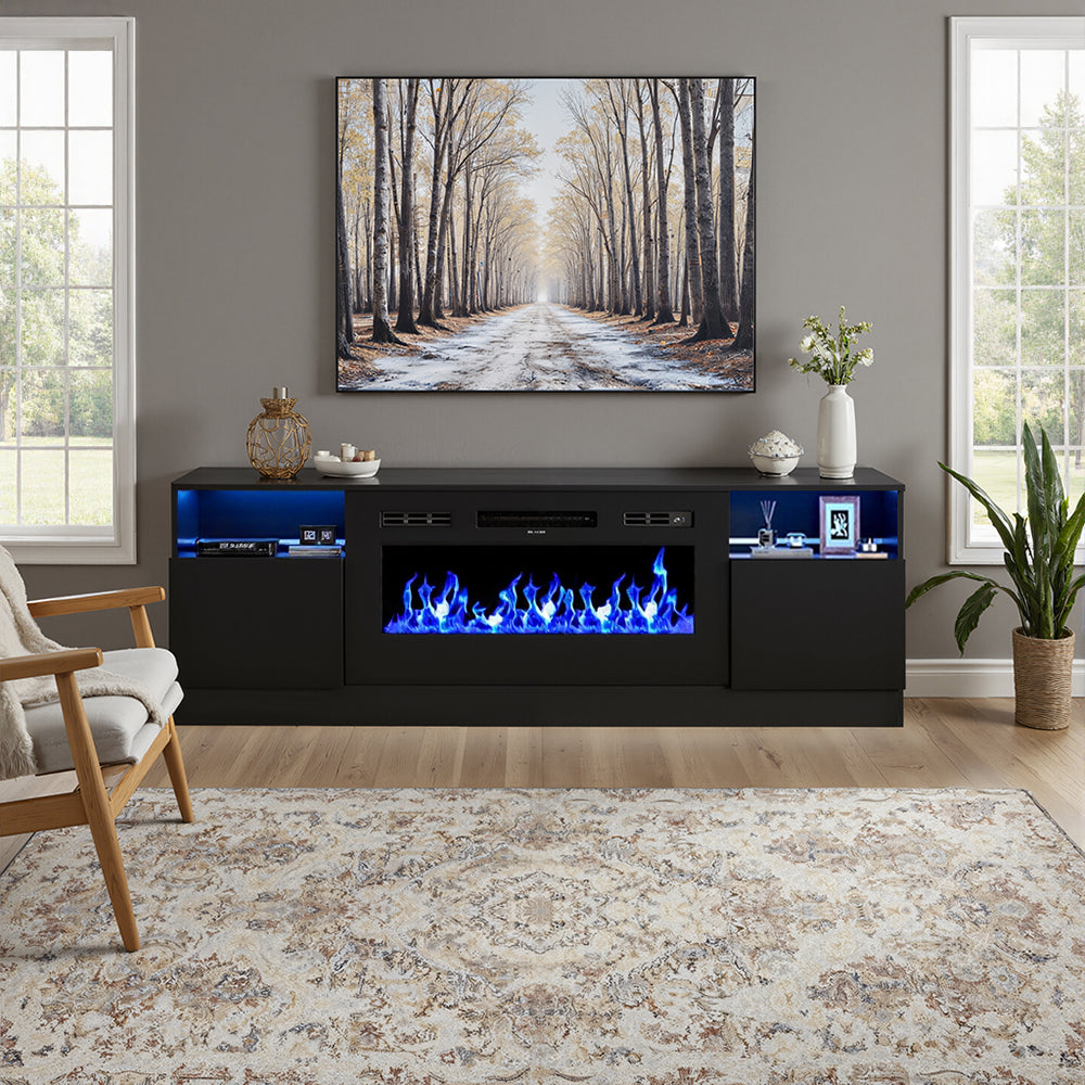Recessed Electric Fireplace TV Stand with Closed Storage