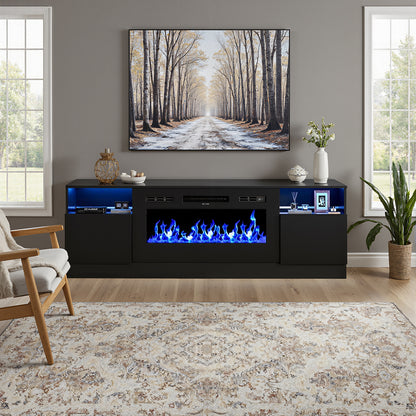 Recessed Electric Fireplace TV Stand with Closed Storage
