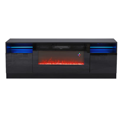 Recessed Electric Fireplace TV Stand with Closed Storage