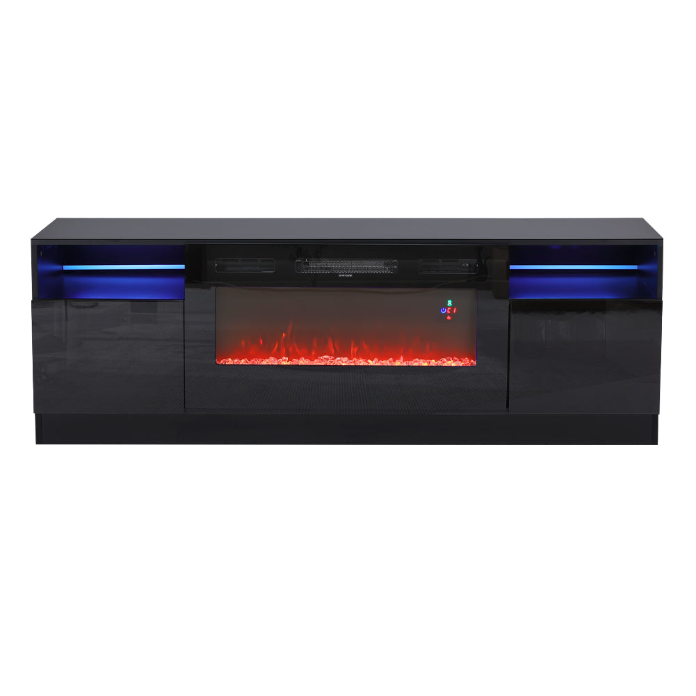 Recessed Electric Fireplace TV Stand with Closed Storage