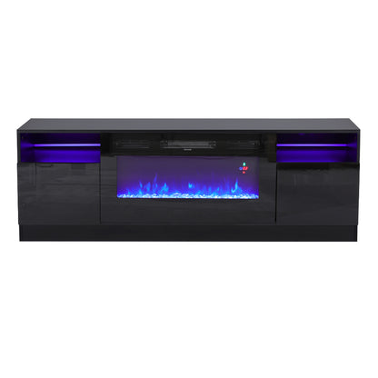 Recessed Electric Fireplace TV Stand with Closed Storage