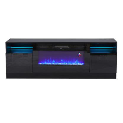 Recessed Electric Fireplace TV Stand with Closed Storage