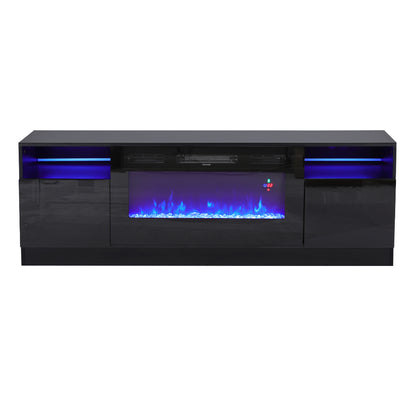 Recessed Electric Fireplace TV Stand with Closed Storage