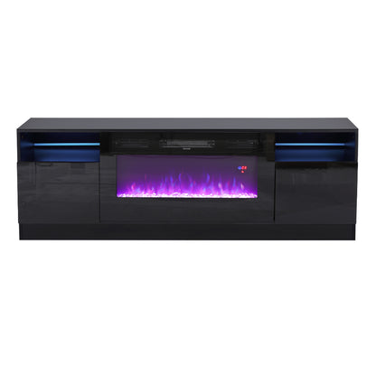 Recessed Electric Fireplace TV Stand with Closed Storage