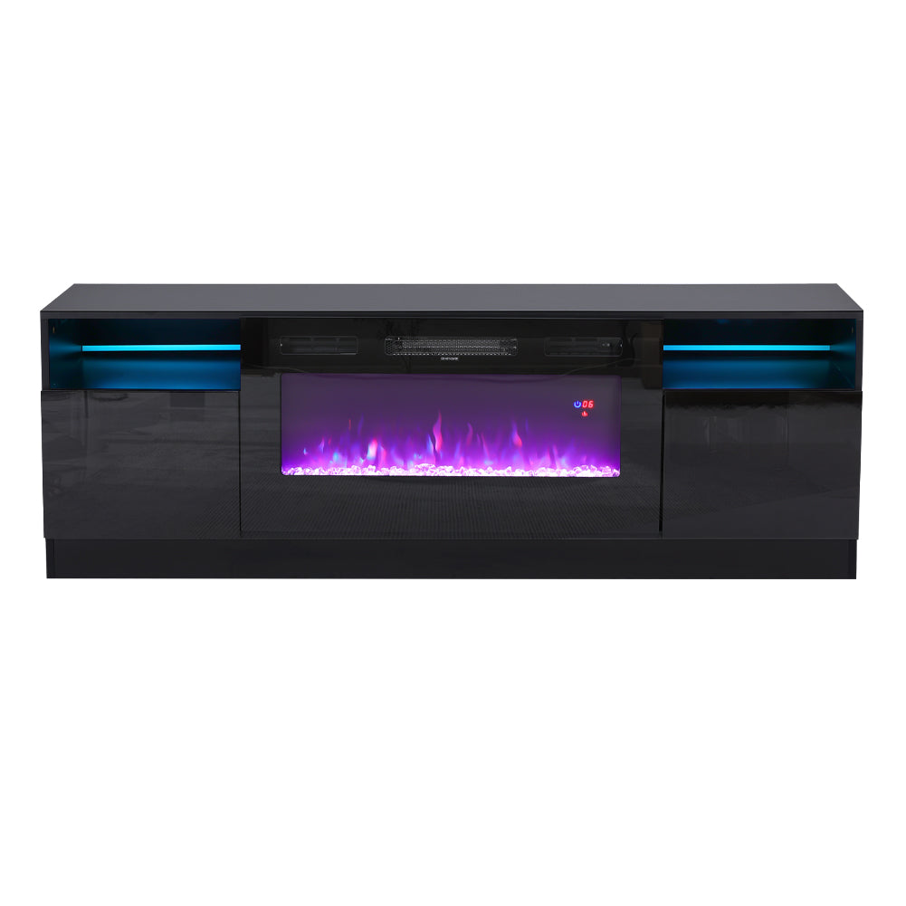 Recessed Electric Fireplace TV Stand with Closed Storage