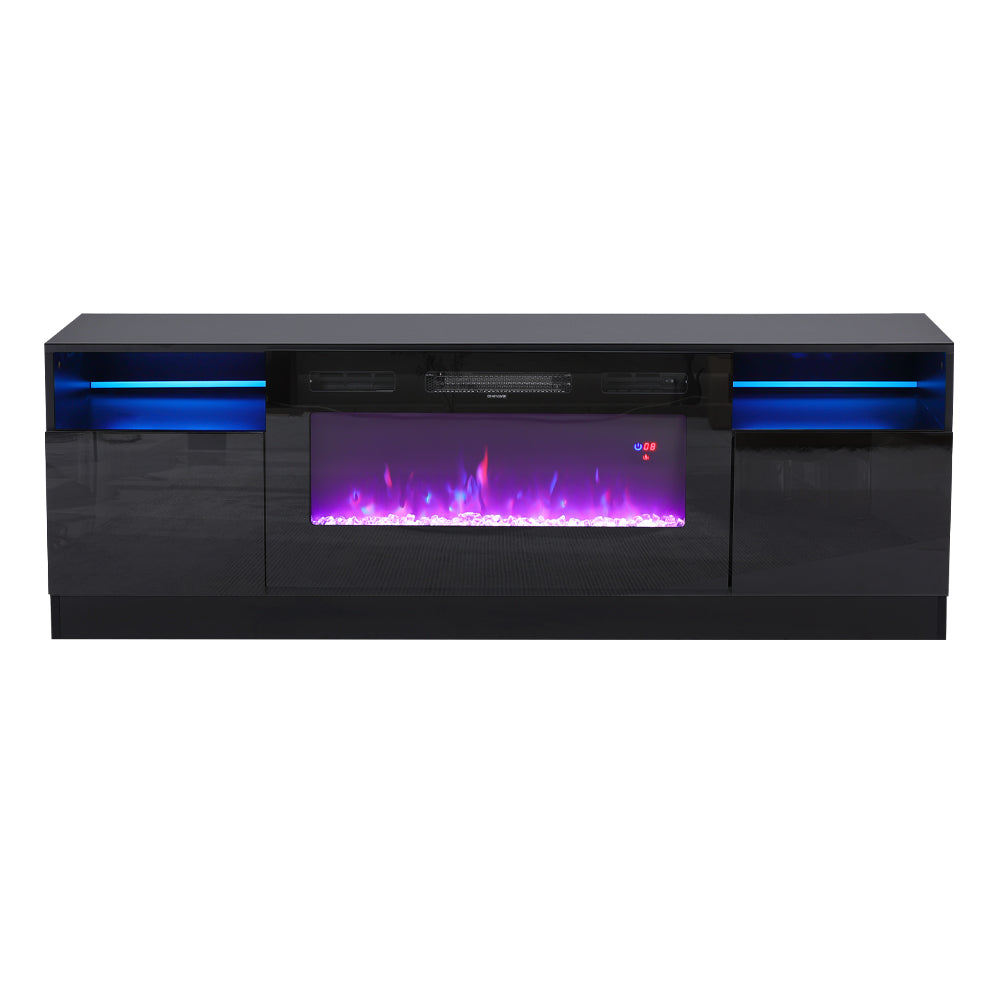 Recessed Electric Fireplace TV Stand with Closed Storage