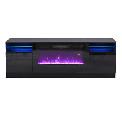 Recessed Electric Fireplace TV Stand with Closed Storage