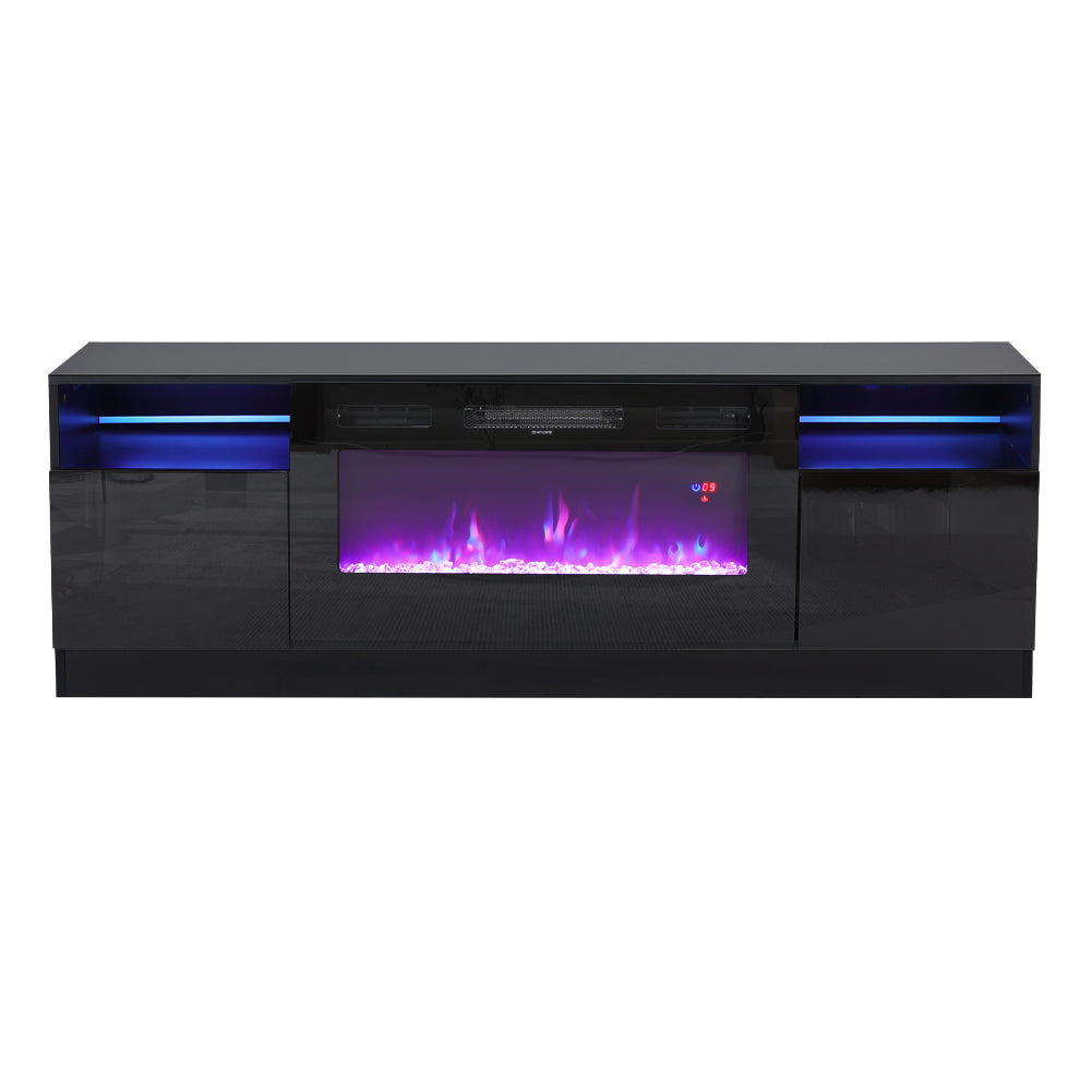 Recessed Electric Fireplace TV Stand with Closed Storage