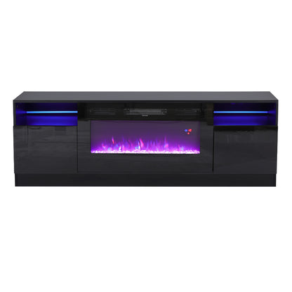 Recessed Electric Fireplace TV Stand with Closed Storage