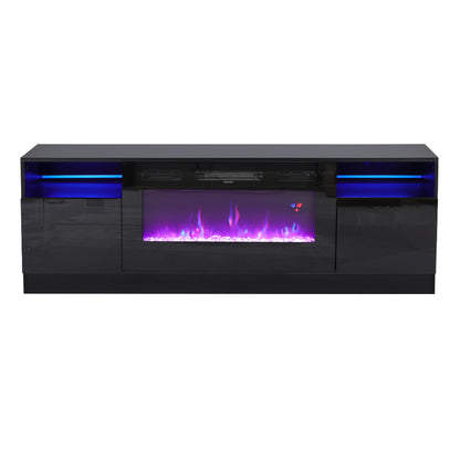 Recessed Electric Fireplace TV Stand with Closed Storage