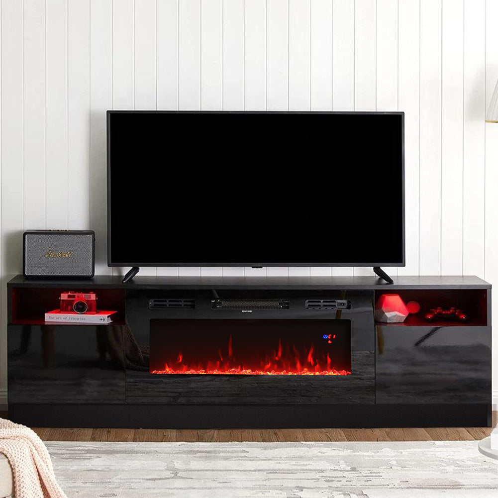 Recessed Electric Fireplace TV Stand with Closed Storage