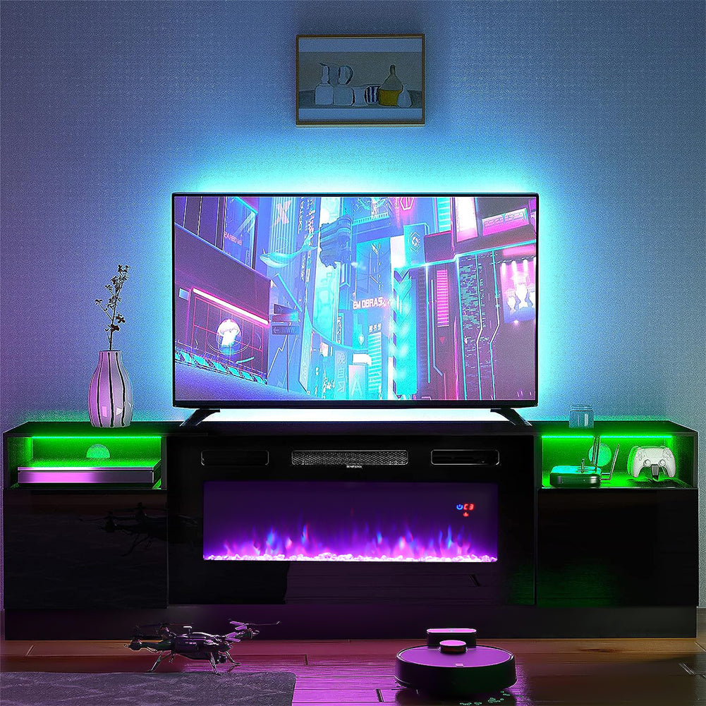 Recessed Electric Fireplace TV Stand with Closed Storage